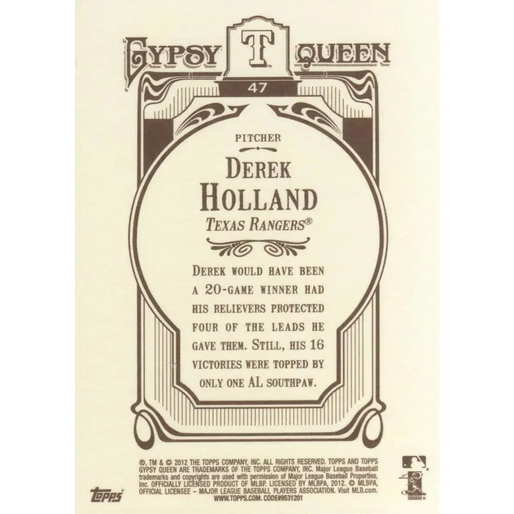 2012 Topps Gypsy Queen Derek Holland # 47 Texas Rangers